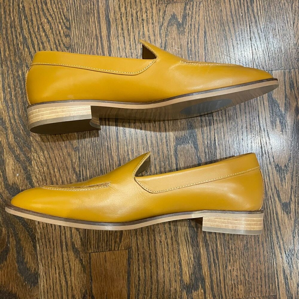 NWOT EVERLANE The Modern Pointed Toe Loafer Tan Mustard Yellow Leather - Picture 4 of 9